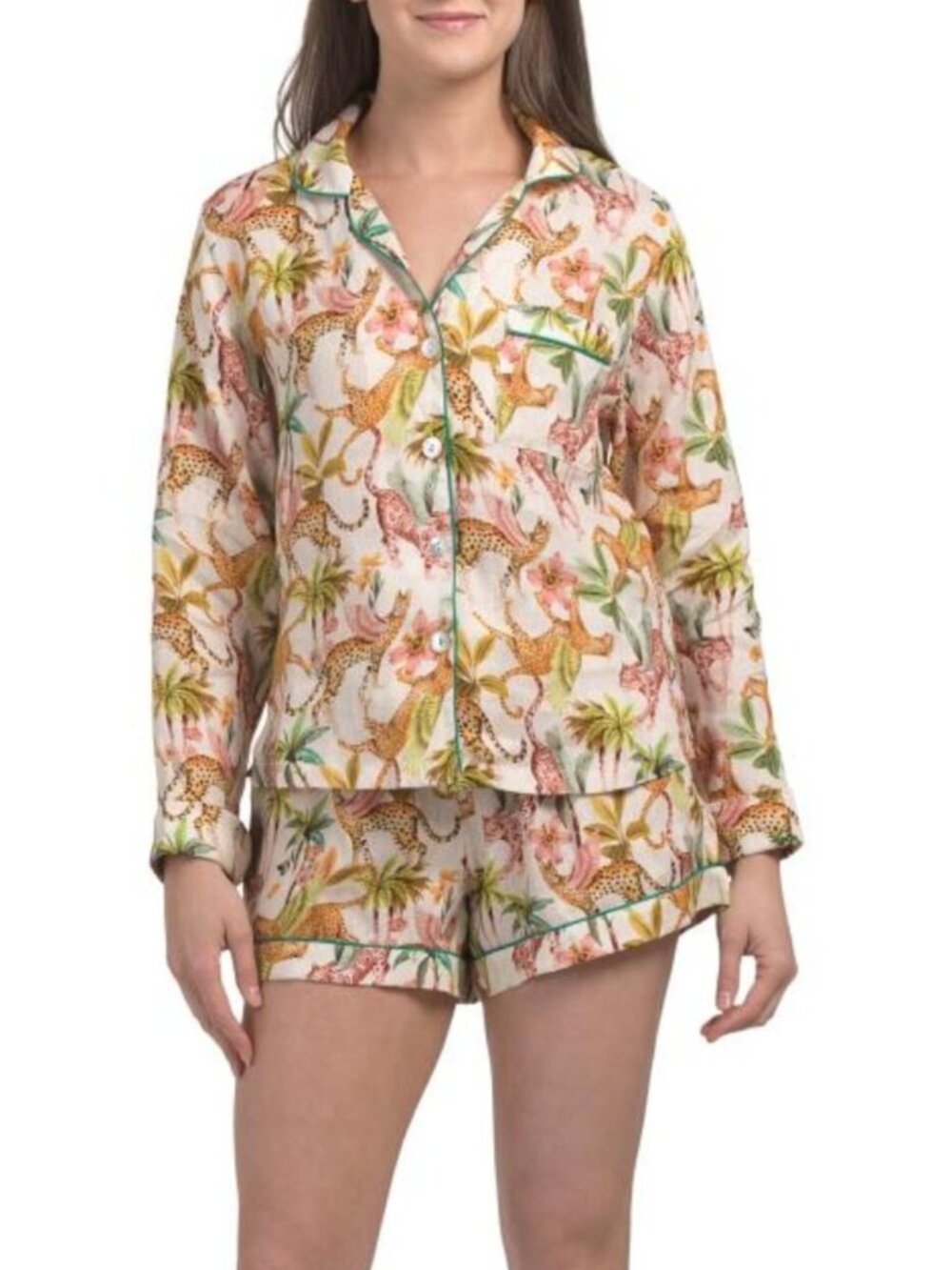 THE LAZY POET 2pc Linen Vera Pegasus Long Sleeve Top And Shorts Pajama Set